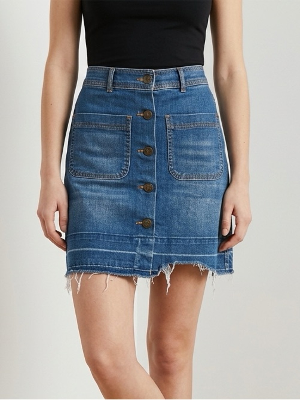 Zara Blue Button-Front Denim Mini Skirt